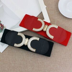 Waistband rhinestone buckle,Black Women's Belt.